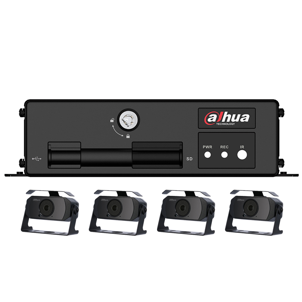 Kit supraveghere auto Dahua MXVR1004-GCW-HAC-HMW3100, 4 camere, 1 MP, IR 20 m, microfon, GPS, WiFi, 3G