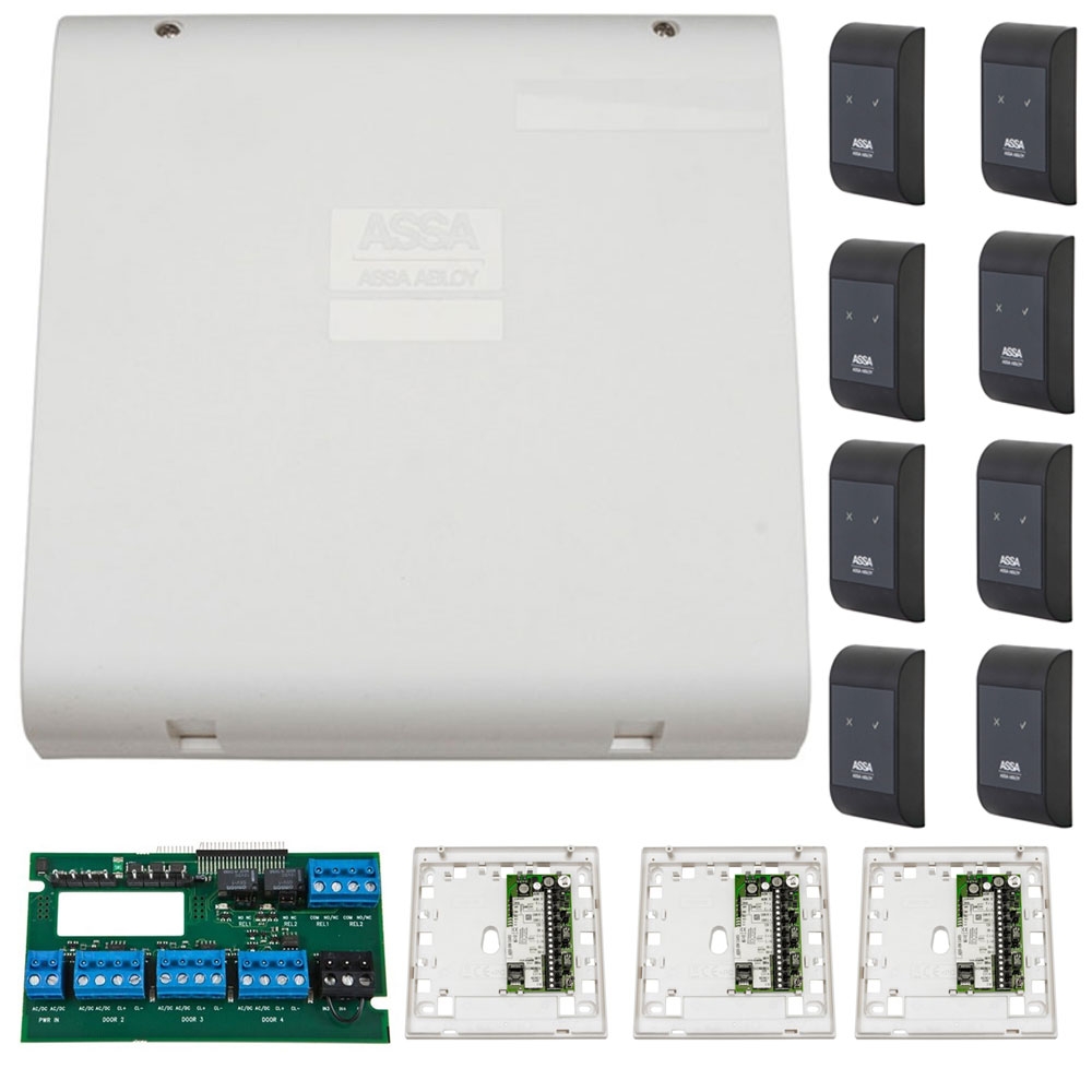 Sistem de control acces pentru 4 usi bidirectionale Assa Abloy RX WEB 9101IV-4B, 100000 carduri, 13.56 MHz