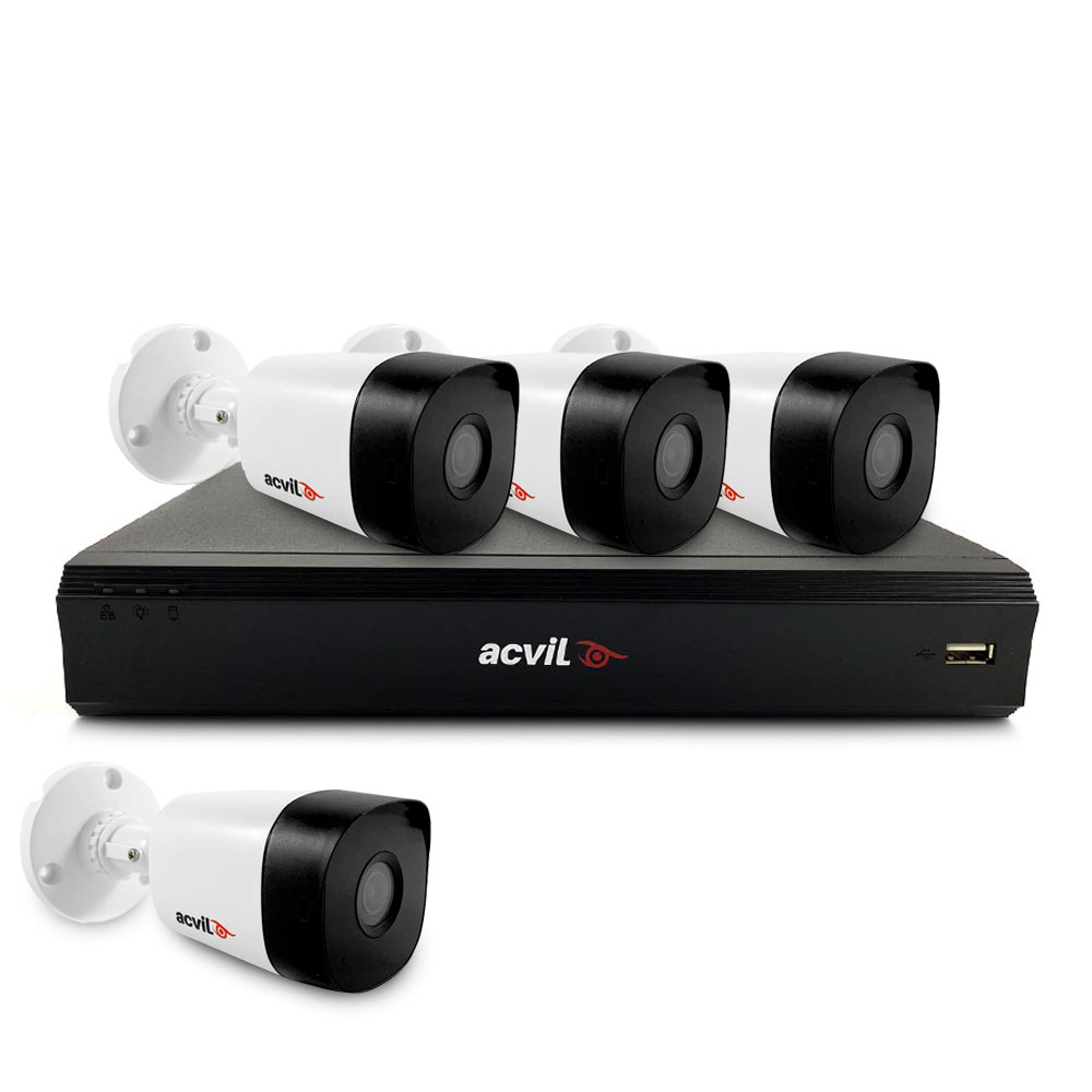 Sistem supraveghere exterior basic Acvil Pro ACV-B4EXT20-2MP-V2, 4 camere, 2 MP, IR 20 m, 3.6 mm, POS, audio prin coaxial