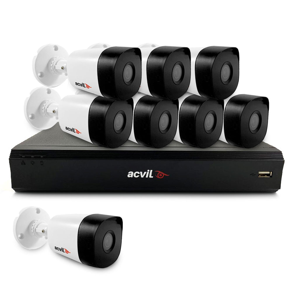 Sistem supraveghere exterior basic Acvil Pro ACV-B8EXT20-2MP-V2, 8 camere, 2 MP, IR 20 m, 2.8 mm, audio prin coaxial