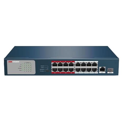 Switch cu 16 porturi PoE Hikvision DS-3E0318P-E/M, 4000 MAC, 100 Mbps, fara management